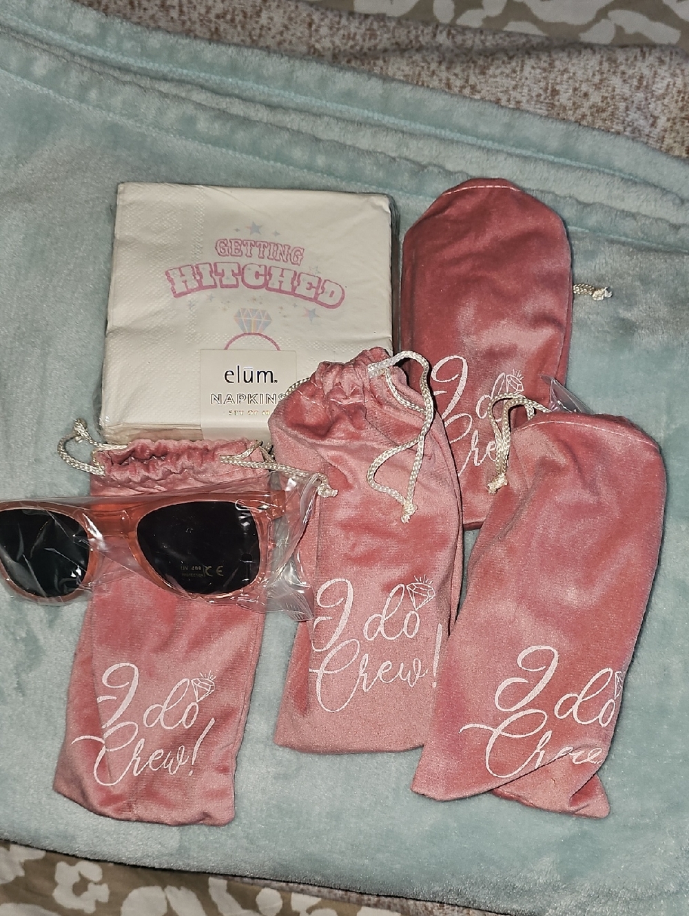 I Do Crew Pink Velvet Sunglass Pouches with Rose Sunglasses